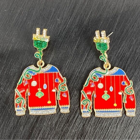 Serra Ugly Sweater Rhinestone Dangle Earrings Holiday Christmas - Picture 6 of 9